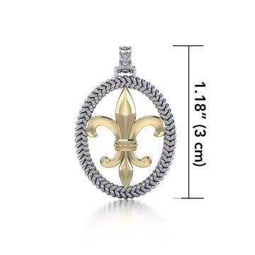 Crowned with Nobility and Spirituality ~ Fleur-de-Lis Braided Silver with 14K Gold Accent Pendant MPD323 - Jewelry